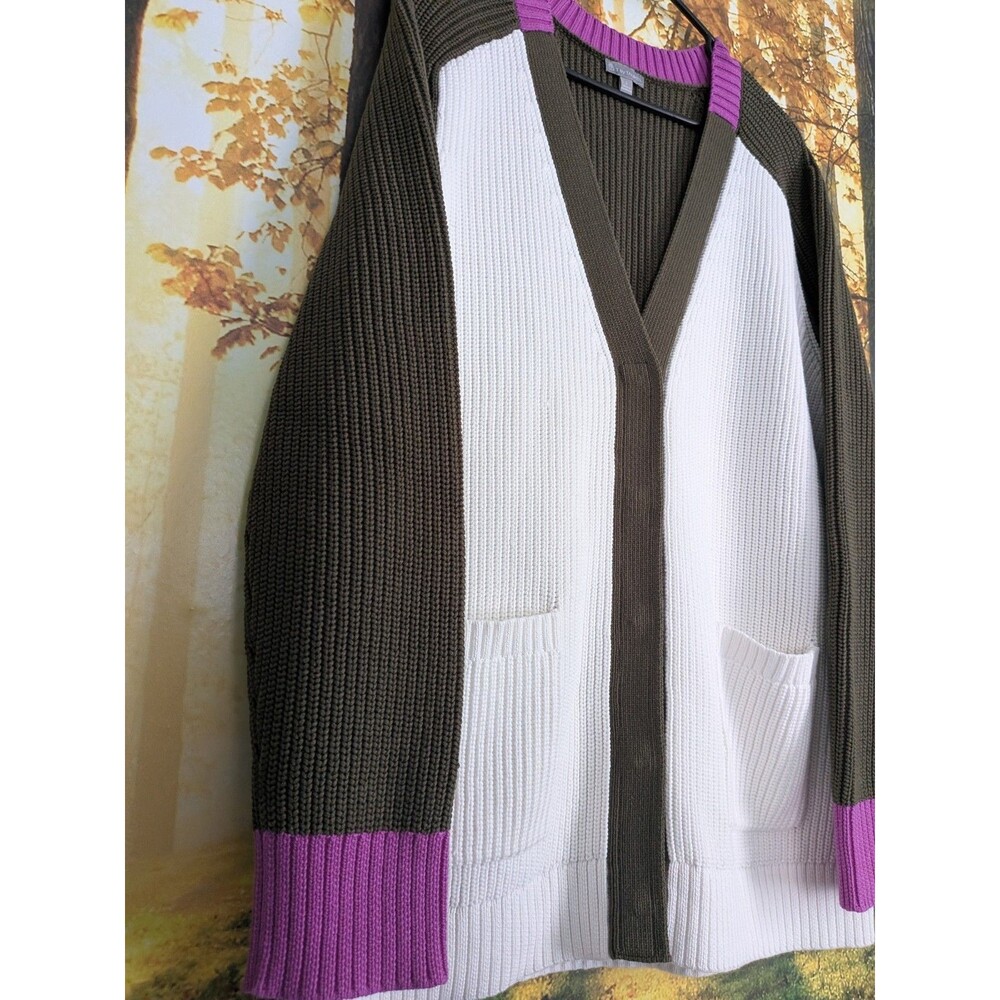 T By Talbots Color Block Sweater Cardigan Green P… - image 3